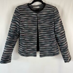 Tahari Woven Stripe Open-Front Women's Jacket in Black & Blue& pink size: 6P